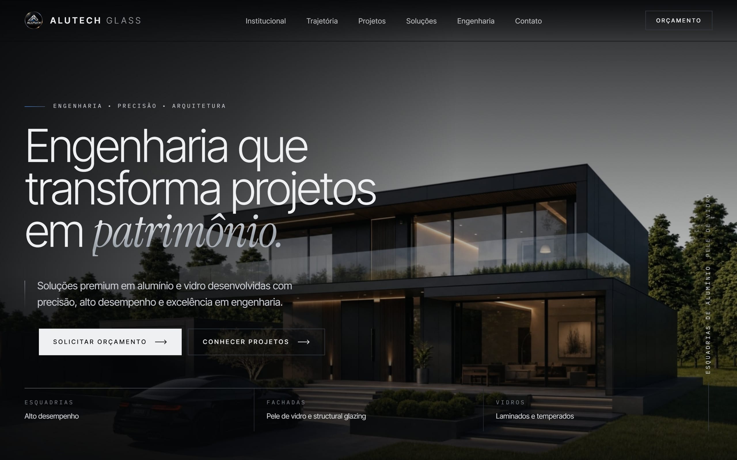 Captura de tela do site ALUTECH GLASS — versão Desktop
